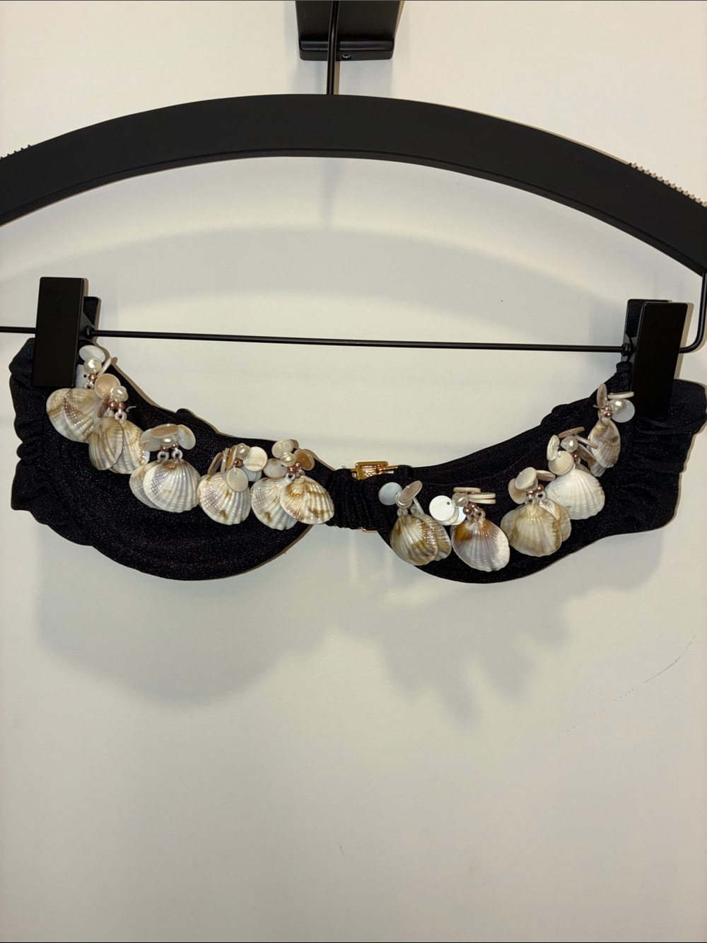 PatBO exclusive black strapless bikini top with shells